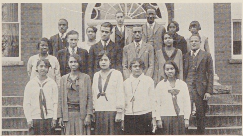 1930s vintage yearbook - 1930 'The English Study Club' as seen in 'The Blue Bear' yearbook from Livingstone College in North Carolina. Livingstone college is a Black College and the image features Black Men & Wome in 1930s fashions. 