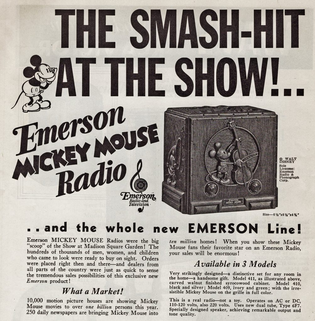 1933 Emerson Mickey Mouse Radio ad. 1930s vintage radio ad