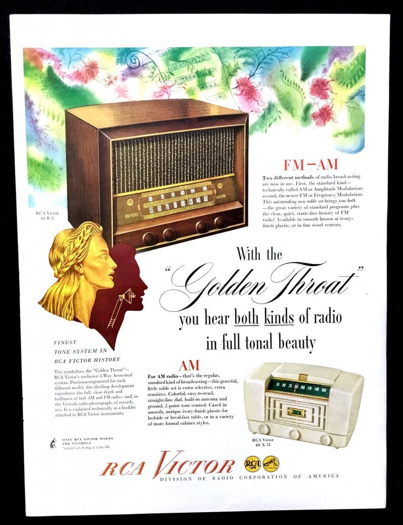 1940s vintage radio ad: 1947 RCA Victor Vintage Ad featuring two 1940s radios. 1940s vintage radio ad: