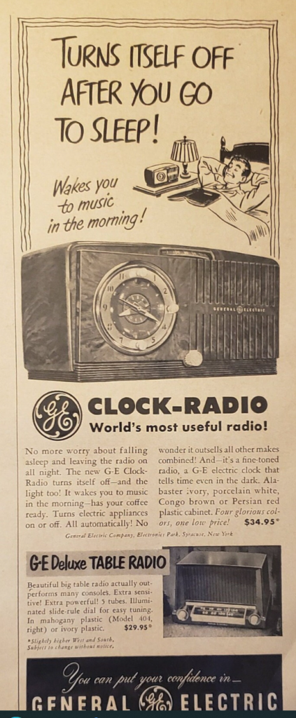 1950s Vintage Radio Ad: 1951 GE General Electric Clock Radio