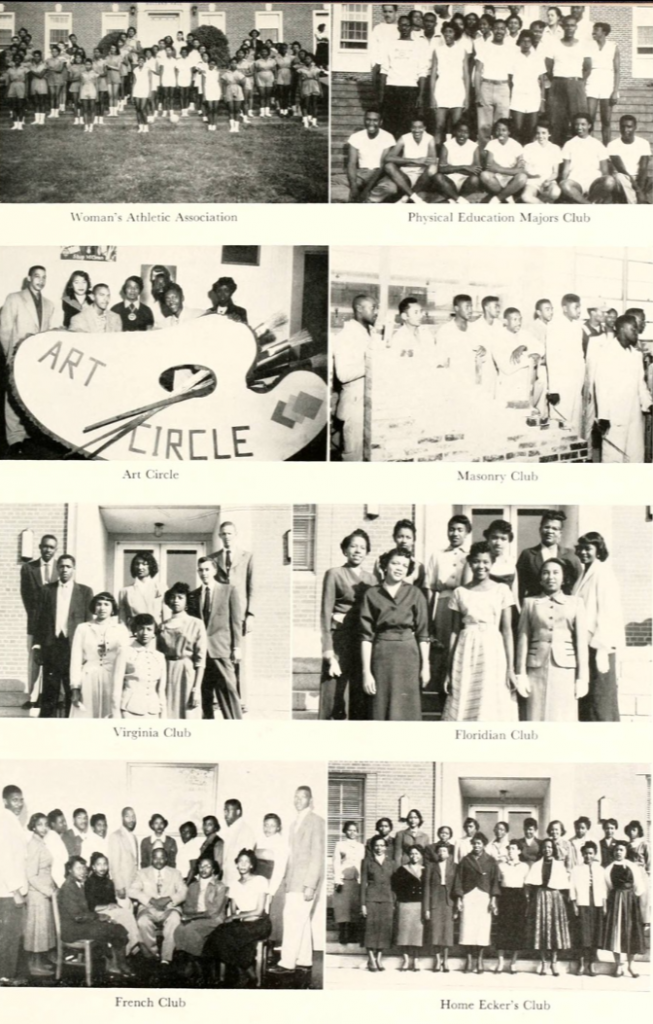 1950s vintage yearbook page of School Clubs at the Agricultural and Technical College of North Carolina a Black College. 