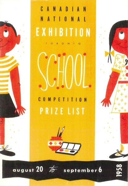 1950s Canadian National Exhibition aka the CNE, School Competition Prize List from 1958 featuring an illustration of a boy and girl