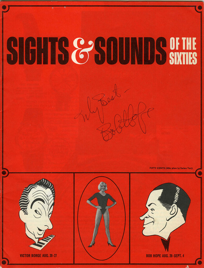 1965 CNE Programme Cover, signed! "Sights & Sounds of the Sixties" featuring an illustration of Victor Borge & Bob Hope