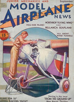 1930s vintage magazine cover for Junior Mechanics and Model Airplane News, September 1930.