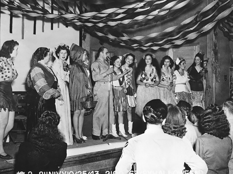 1940s vintage photo of a halloween party for the troops October 25, 1943 courtesy of the Florida State Archives.  