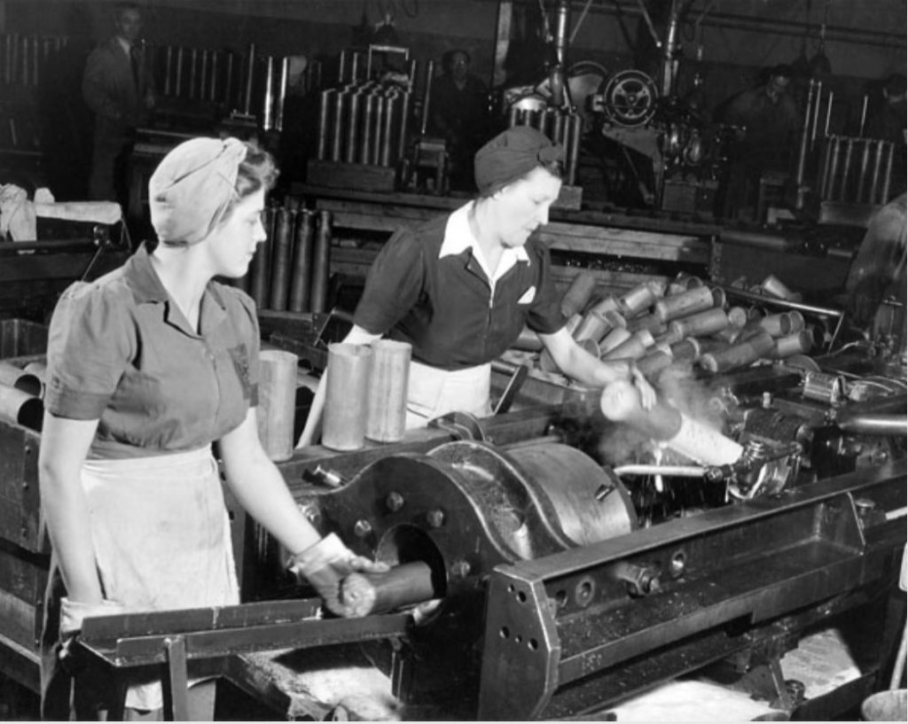 1940s Vintage photo of Dominion Bridge Company - Two Canadian women working in shell manufacturing plant. 