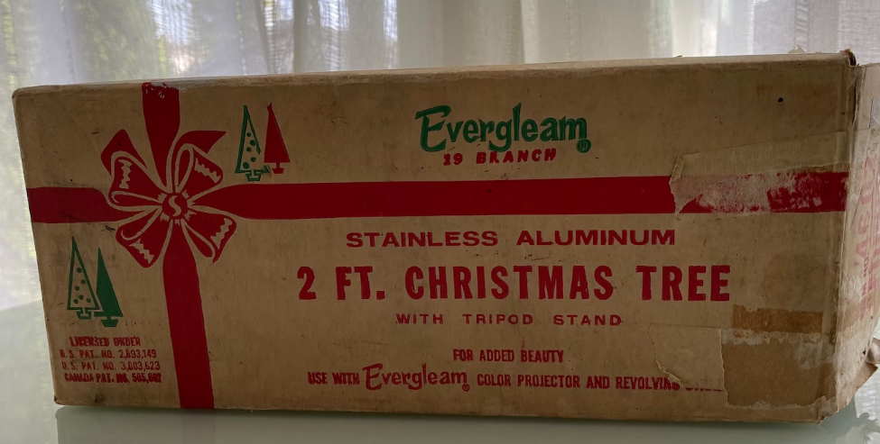 1960s vintage Christmas a 2 ft Stainless Alumnium Christmas Tree Box. 