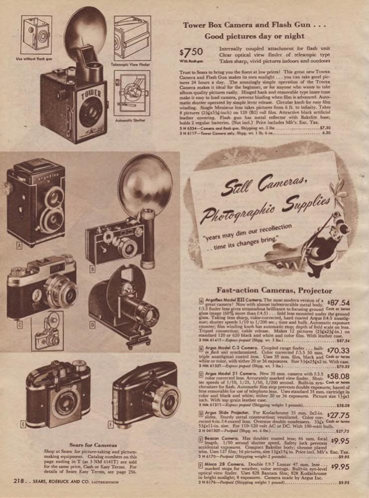 1940s Still Cameras and photographic supplies as seen in a 1947 Sears Christmas Wishbook vintage catalog 