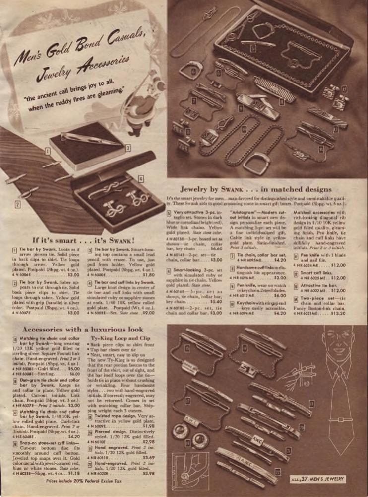 1940s men's Cufflinks & Men's Jewelry by SWANK! as seen in a 1947 Sears Christmas Wishbook vintage catalog