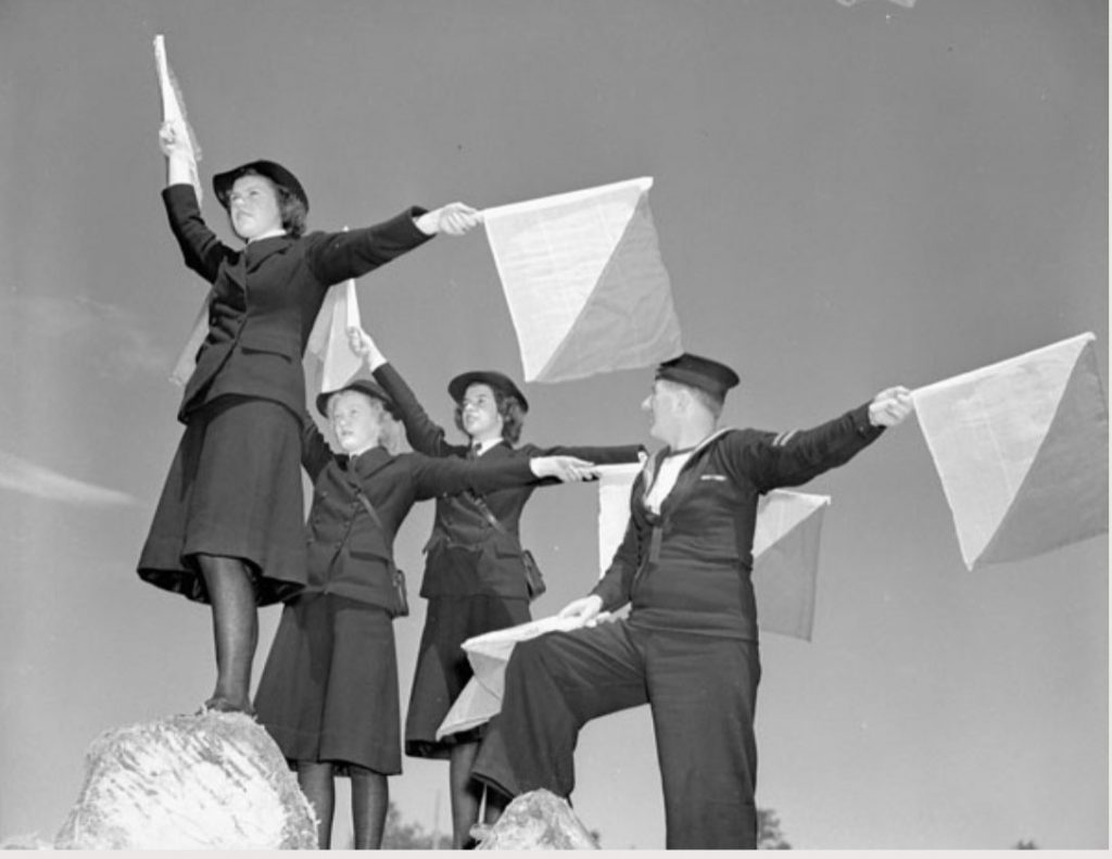 1940s Vintage photo: Women's Royal Canadian Naval Service (W.R.C.N.S.) signallers during training at H.M.C.S. CORNWALLIS, Deep Brook, Nova Scotia, Canada, July 1943.