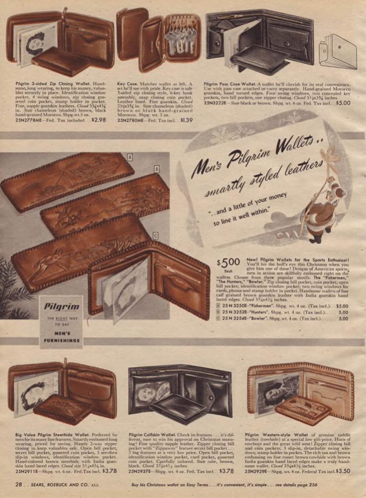 1940s vintage catalog page for men's wallets as seen in a 1947 Sears Christmas Wishbook