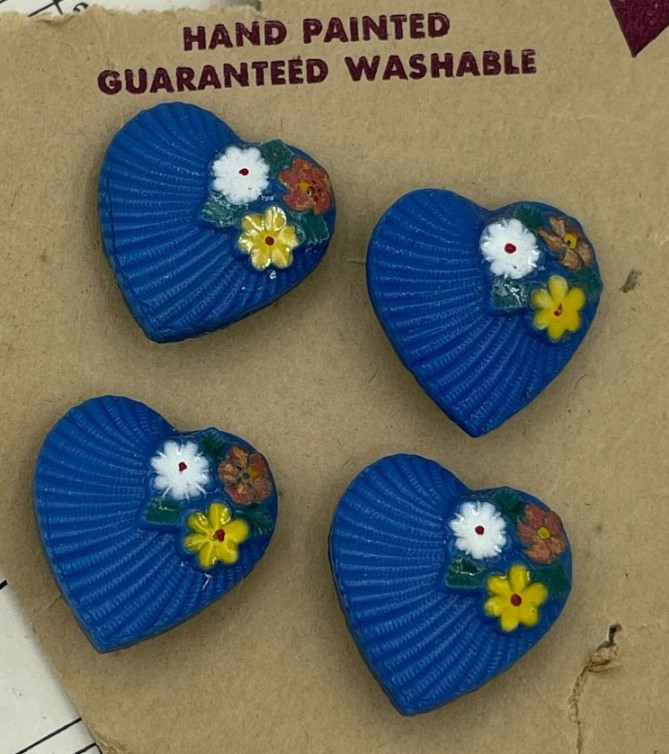 Vintage 1930s Blue Hand Painted Heart Hearts Buttons