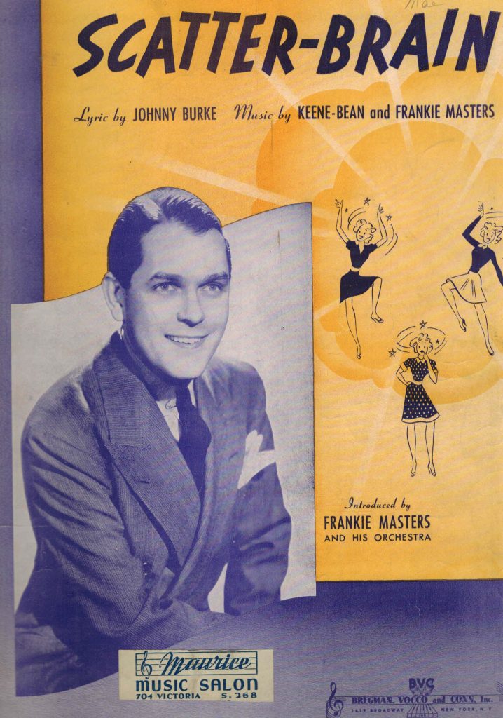 1930s Vintage Sheet Music: 1939 Scatter-Brain music by Keene-Bean and Frankie Master and illustration of a woman being "scatterbrained". 