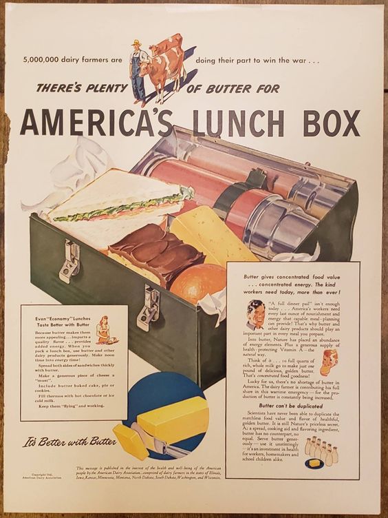 1940s vintage advertisement: American Dairy Association butter ad from 1942. 