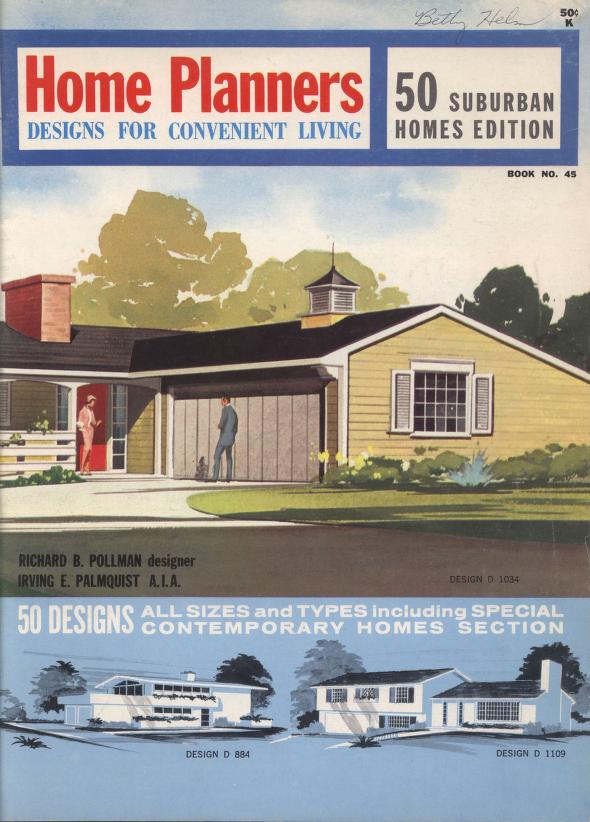 1960s House Plan: 1963-"Home Planners Designs For Convenient Living - 50 Suburban Homes Edition".