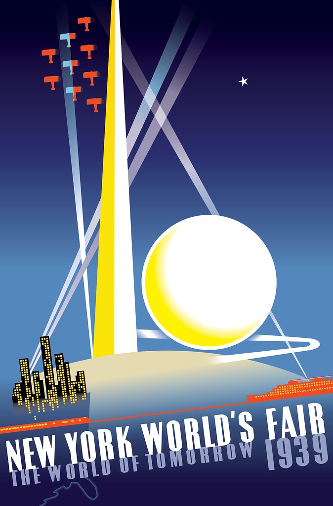 1930s vintage poster for the 1939 New York World's Fair-The World of Tomorrow. 