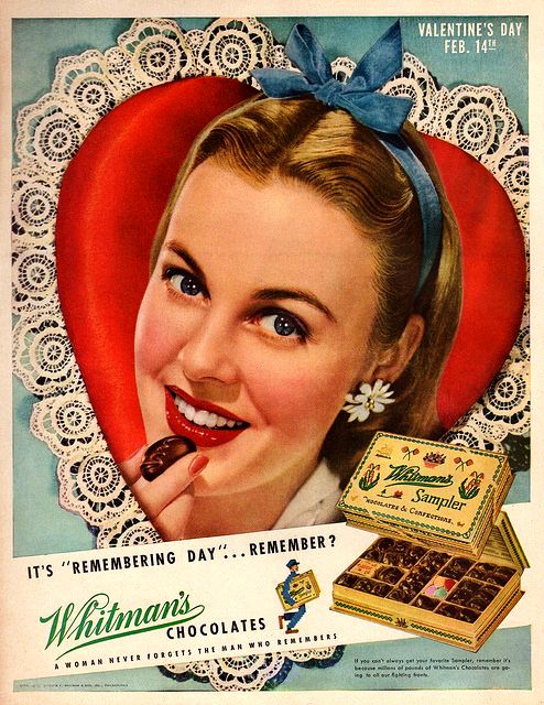 "It's "Remembering Day"...Remember?" Whitman's Chocolates ad from the 1950s reminding all those who need remembering about Valentine's Day on February 14th.