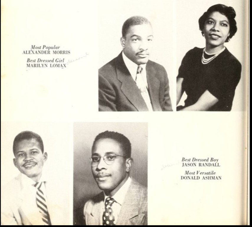 1950s vintage yearbook Superlative from Saint Augustine's University, 1951 'Falcon' Yearbook picks. Featuring 4 Black students who won, Best Dressed Girl and Guy, Most Popular and Most Versatile at this HBCU. 