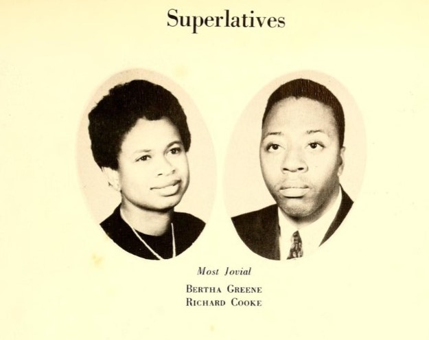 1950s vintage yearbook from Shaw University, 1959 'The Bear" Yearbook featuring the chosen two from "Most Jovial". Shaw is a Historically Black University. 