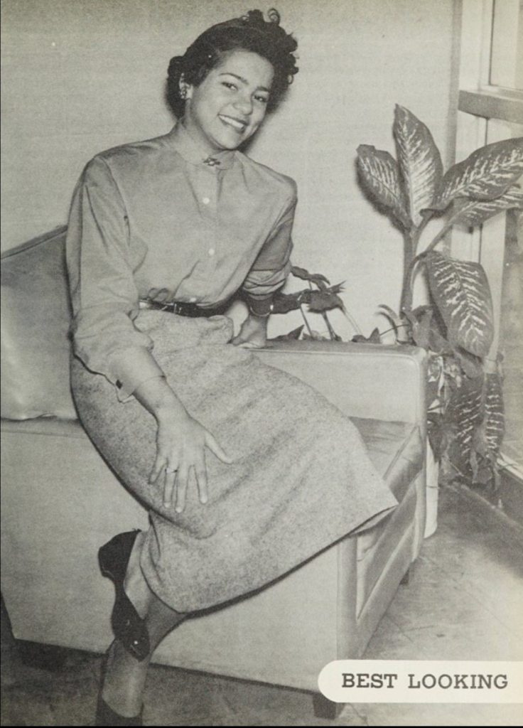 1950s yearbook photo from Williston Senior High School, North Carolina, The Willistonian [1955] featuring a young Black Woman being voted as "Best Looking" for the Superlatives in her yearbook. 