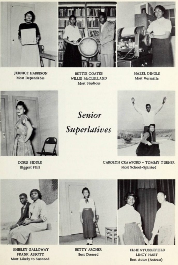 1950s Vintage Yearbook from a historically Black High School-1955 Superlatives from the Booker T. Washington High School (Reidsville, N.C.), 'The Pioneer' Yearbook. The categories on this page were...

"Most Dependable", "Most Studious", "Most Versatile", "Biggest Flirt", "Most School-Spirited", "Most Likely to Succeed", "Best Dressed" and "Best Actor / Actress".