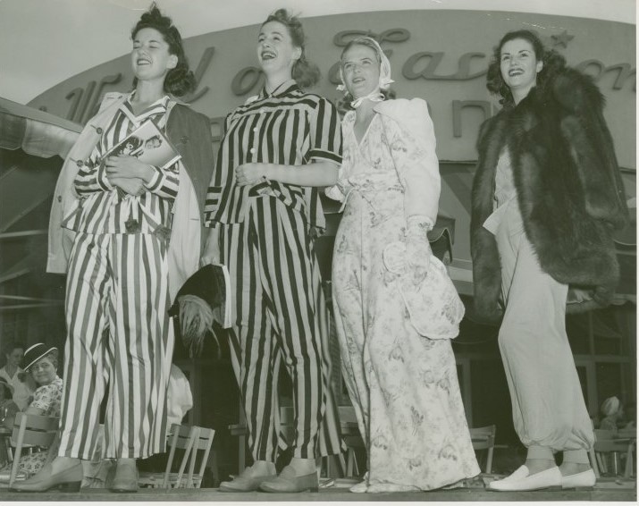 Early 1940s fashions: Womens Pajamas as seen at the World of Fashion Exhibit at the 1939/1940 New York City World's Fair. 