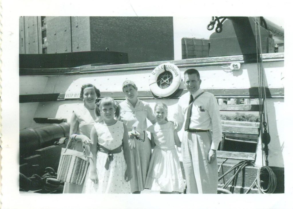 1950s / 1960s vintage photo of a family vacation to visit the USS Constellation Baltimore MD Historic Ship