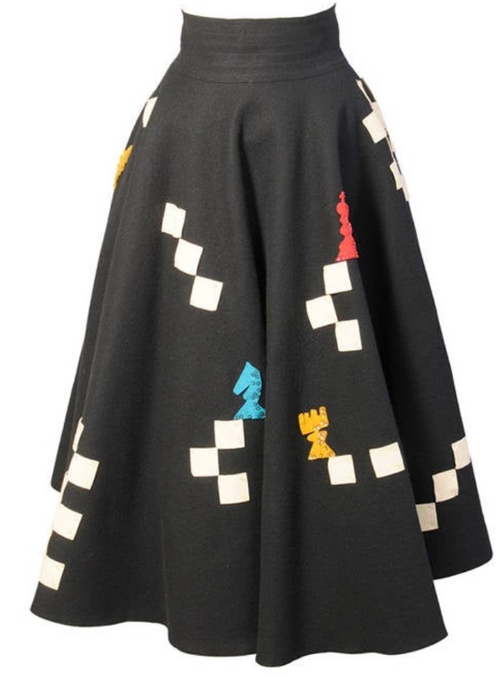 1950s Fashion: Juli Lynne Charlot Chess Game -1950's Felt circle Skirt. Juli was the creator of the Poodle Skirt
