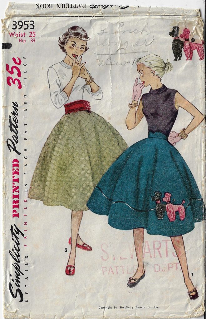 1950s vintage sewing pattern: 1950s Teen Age Circle Skirt with Poodle Applique