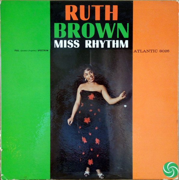 1950s album cover for Ruth Brown-Miss Rhythm in 1959 featuring Ruth on the cover in a 1950s dress. 