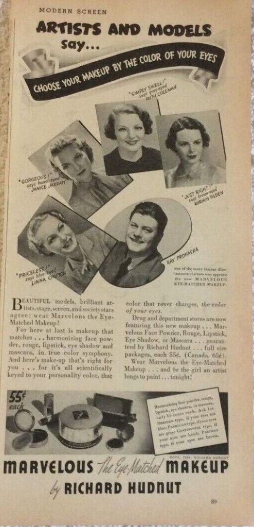 The Eye-Matched Makeup by Richard Hudnut - 1930s vintage magazine ad / 1930s vintage makeup ad. 