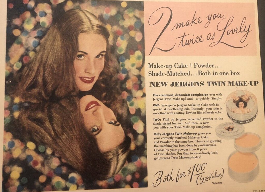 1940’s Jergens Twin Cake Makeup Cosmetic Beauty Magazine Ad