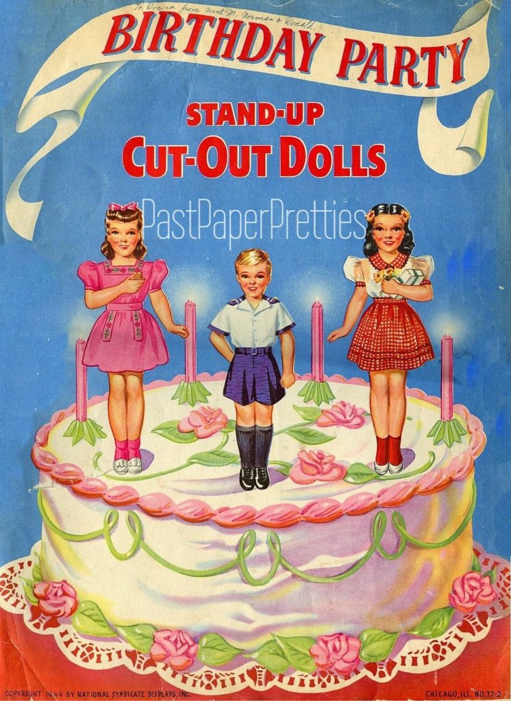 1944 Birthday Party Stand-Up Cut-Out Dolls for girls and boys. Cute 1940s fashions for kids