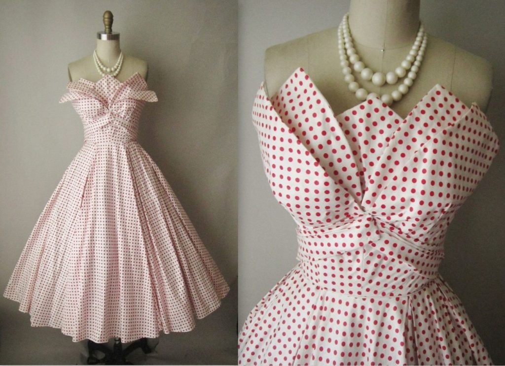 1950s Fred Perlberg Dress with a tulip / petal bust and a full skirt. Stunning 1950s Fashion inspiration. 