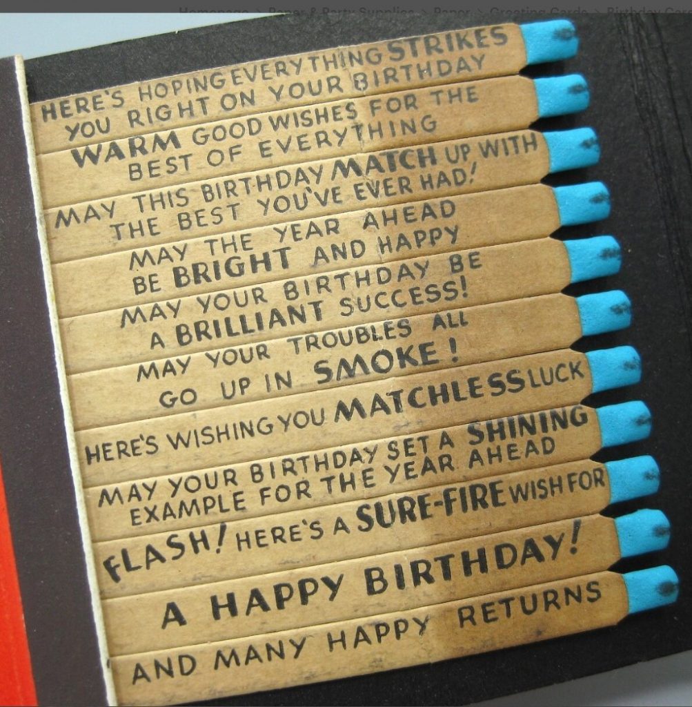 "Please use these to Light your birthday cake". A fun 1950s novelty matchbook from Hallmark wishing a happy birthday to whomever receives this gift. 