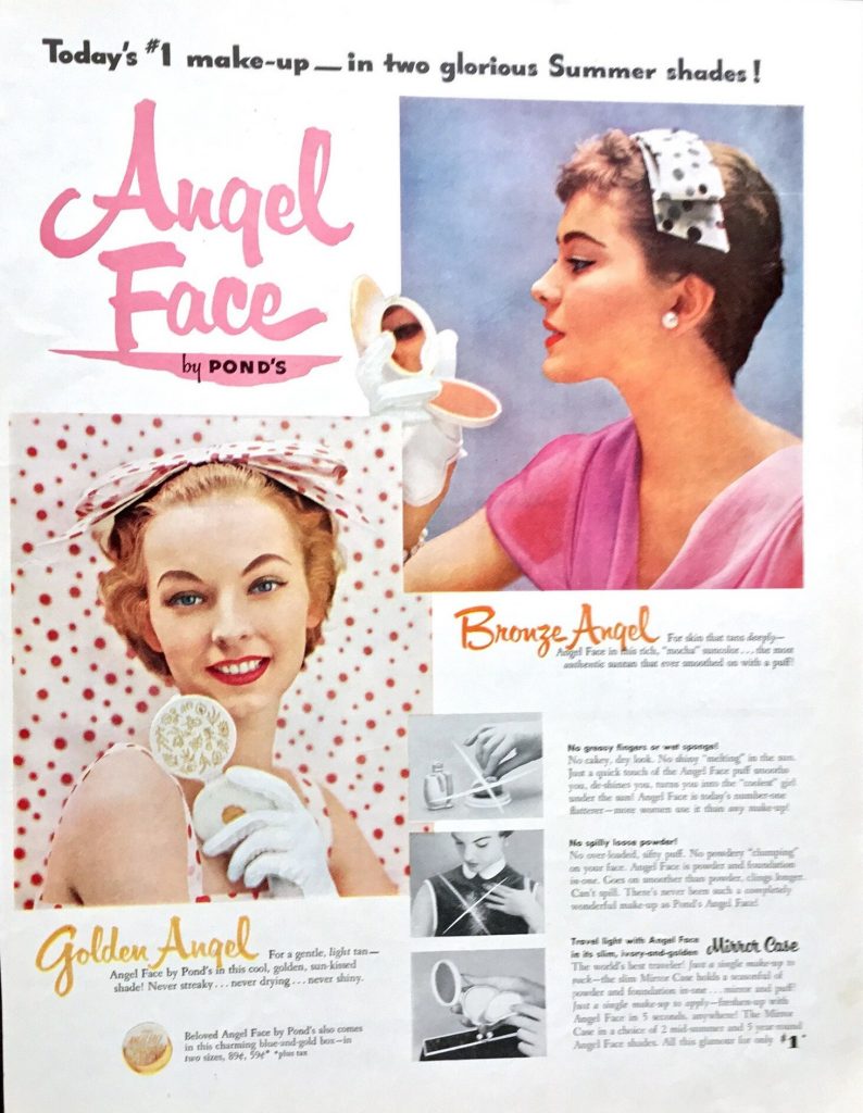 1950s Makeup Ad / 1950s vintage advertisement for Angel Face by Ponds-Face Powder.