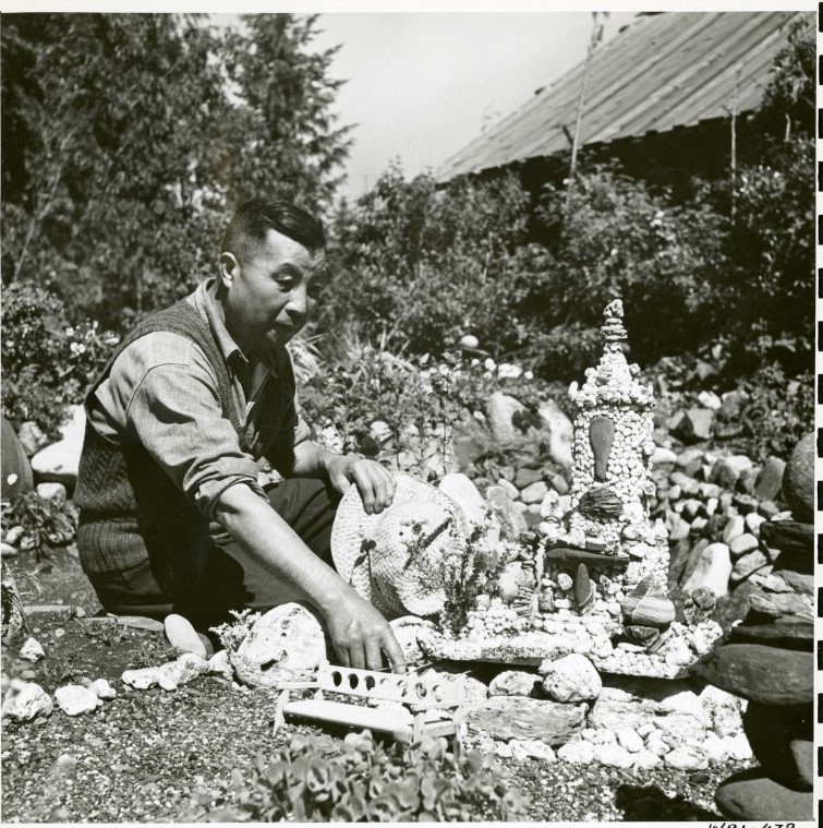 Vintage photo: Japanese rock gardener at New Denver has continued the picturesque tradition of oriental gardening