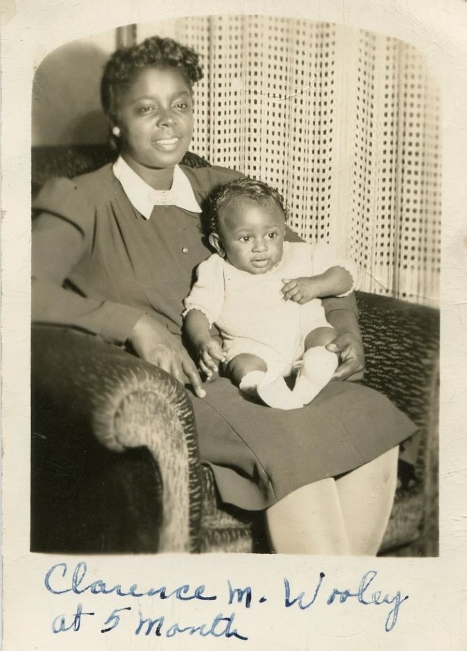 1940s vintage photo of a young Black mother with her son, "Clarence M. Wooley at 5 months".