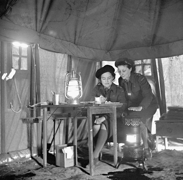 1940s Vintage Photo: Canadian Nursing Sisters Eloise MacDiarmid and Frances Caddy on night duty, No.1 Canadian General Hospital, Royal Canadian Army Medical Corps (R.C.A.M.C.), Andria, Italy, February 1944