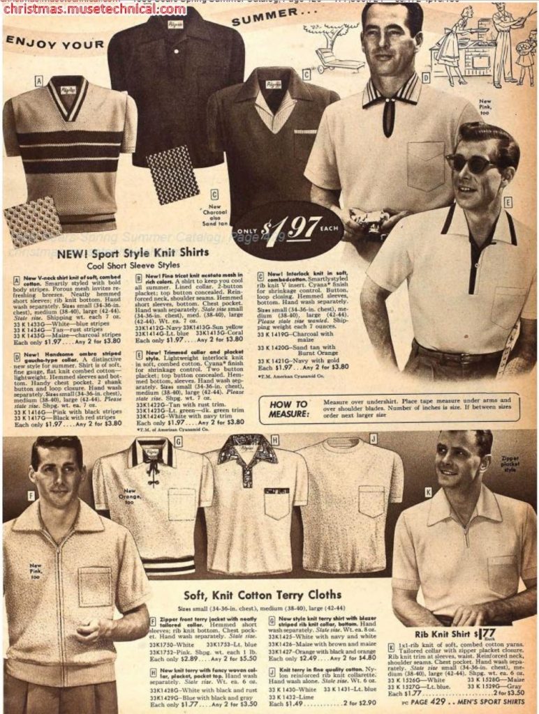 1950s Fashion: 1950s Men's Sport Shirts for summer as seen in a 1955 Sears Spring / Summer Catalog