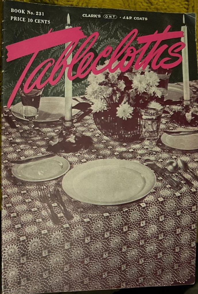 1940s Vintage Magazine / Vintage crafting book: In 1947, Book No. 231 Clark's J&P Coats "Tablecloths" Crafts was published by The Spool Cotton Company.

This book contained a collection of patterns and instructions for making beautiful tablecloths using crochet and tatting techniques. It also featured designs for various occasions and seasons, such as floral motifs, geometric shapes, and holiday themes.