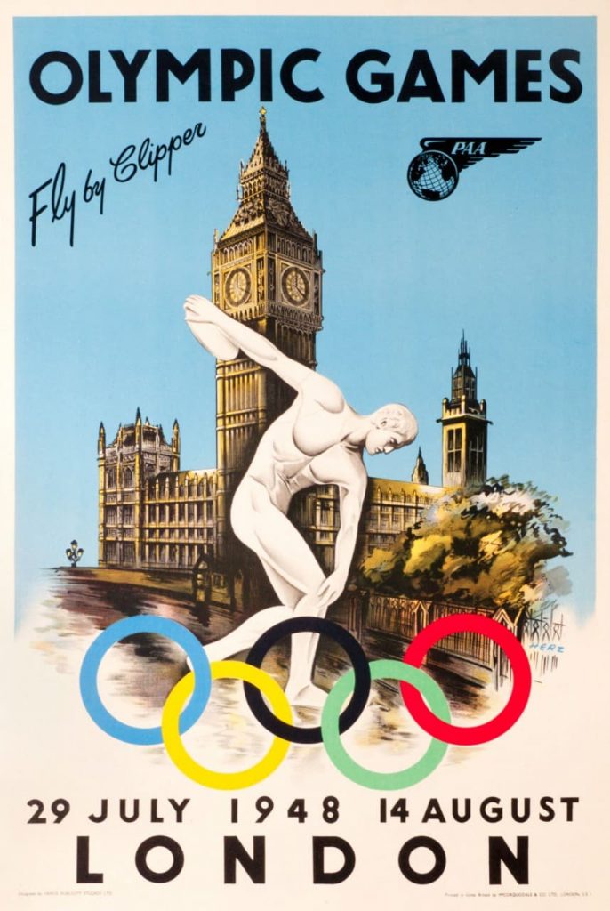 1948 Olympic Poster for the London Summer Games July 29th 1948