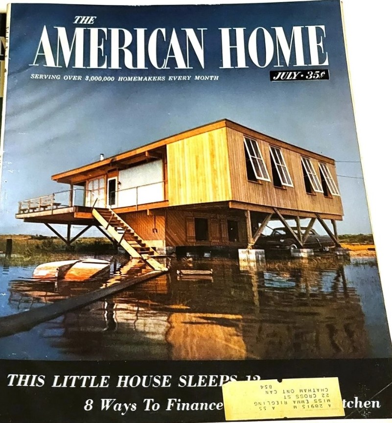 1950s vintage magazine-American Home from July 1954 featuring a Mid Century Home over the water