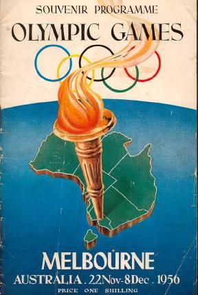 1956 Melbourne Olympic Games Souvenir Programme featuring an illustration of the Olympic Flame.