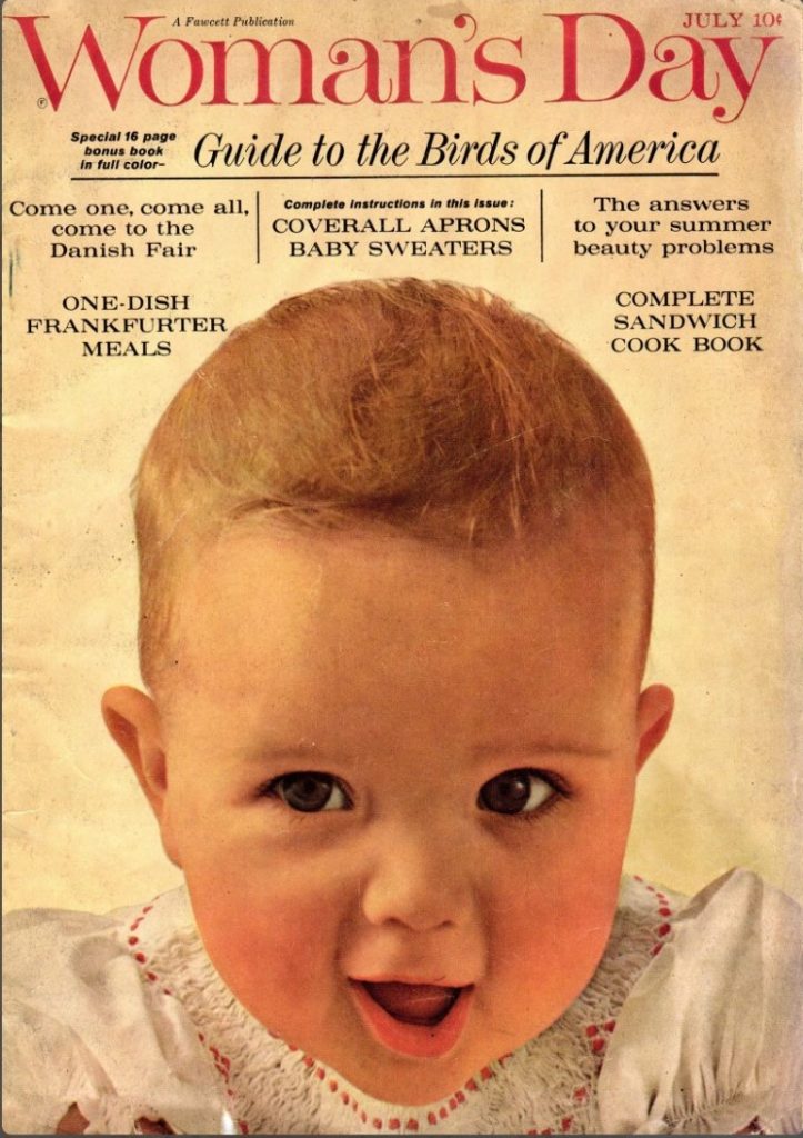 1960s vintage magazine: July 1963, Woman's Day Magazine featuring a cute baby on the cover and so many fun articles! Read all about "One-Dish Frankfurter Meals"; "The answers to your summer beauty problems" and of course the "Guide to the Birds of America".