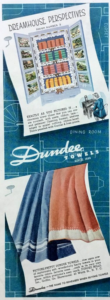 1950s vintage advertising for Dundee Towels for your dream home featuring a closet full of towels. 