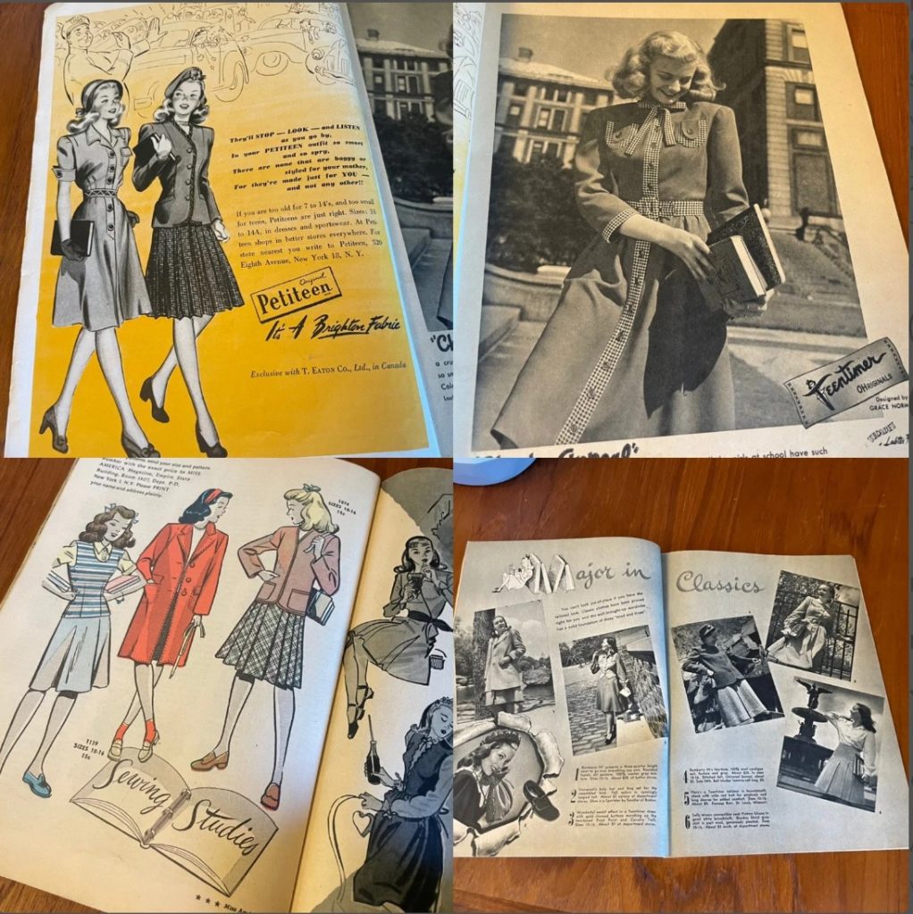 1940s vintage magazine cover for 'Miss America' teenager magazine from 1945. Inside features back to school 1940s fashions for teenage girls. 