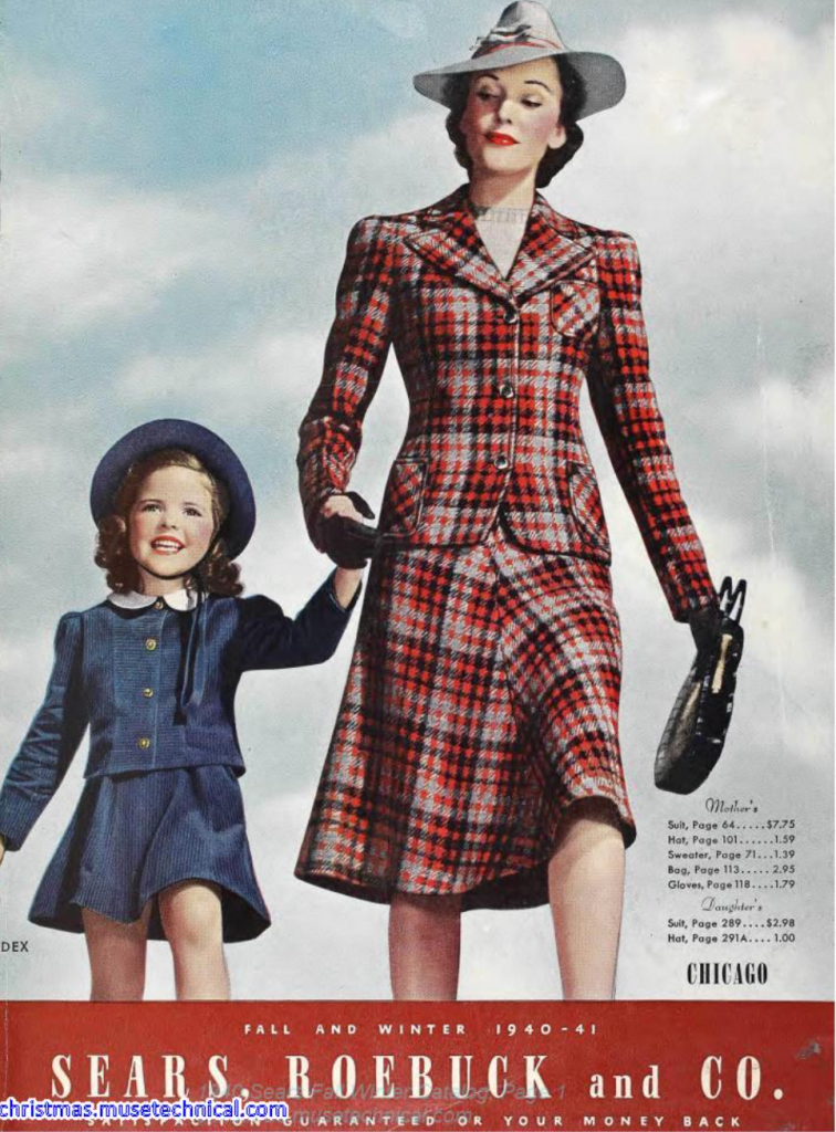 1940s vintage catalog: 1940-1941 Fall and Winter Sears Catalog featuring a mother and daughter in fall fashions. LOVE the mothers plaid 2 piece suit. So stylish.