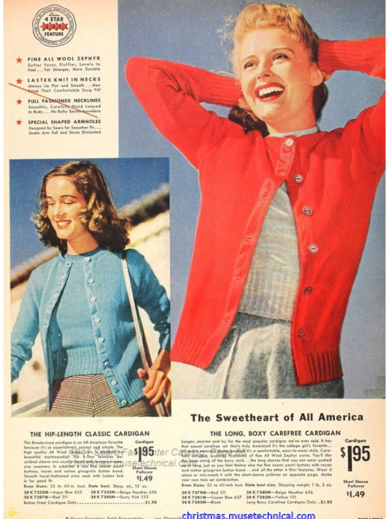 1941 Sears Fall / Winter Catalog featuring women's cardigans. Super 1940s Fashions & Fall Outfits Inspiration! 