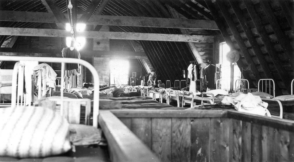 1940s vintage photo of the bunk house were the Ontario Farmerettes would stay during WW2 in Thedford Ontario while working on the farms for the war effort.